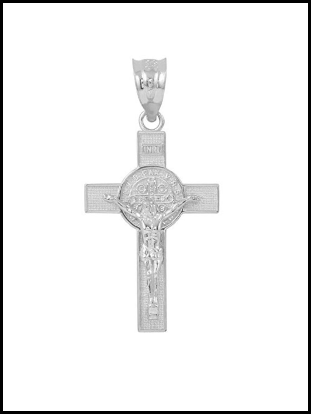 Sterling Silver St. Benedict Crucifix Cross Charm Pendant 1.60 inches
